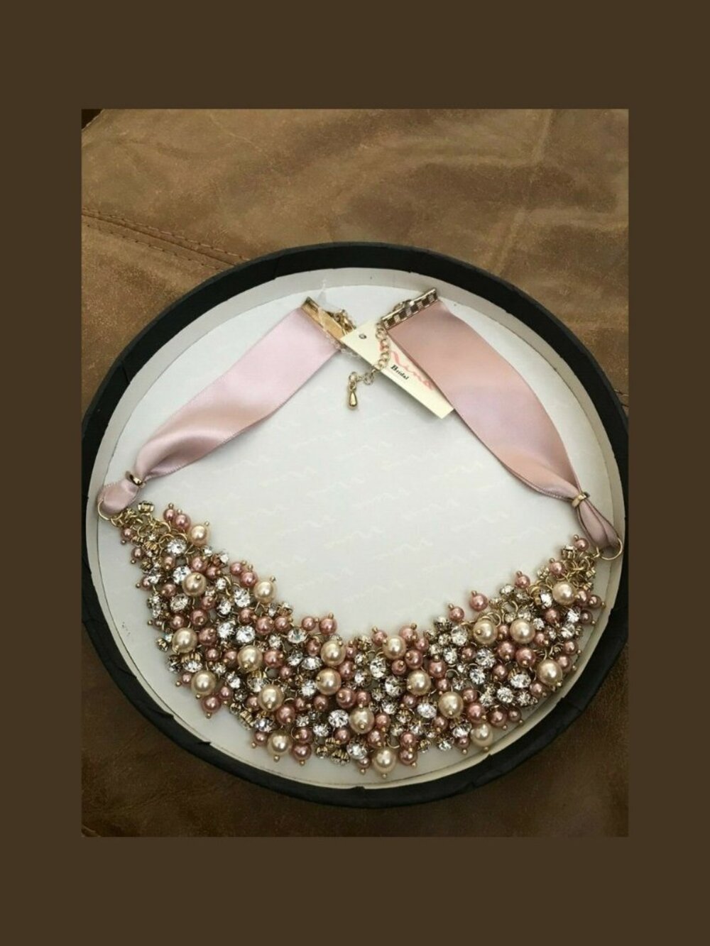 Nina Melaney POWDERED SAND Glass Swarovski Crystal Pearl Necklace NEW Gift Box